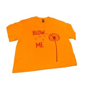 Blow Me Dandelion Graphic T-Shirt, Orange with Red Print, Size S